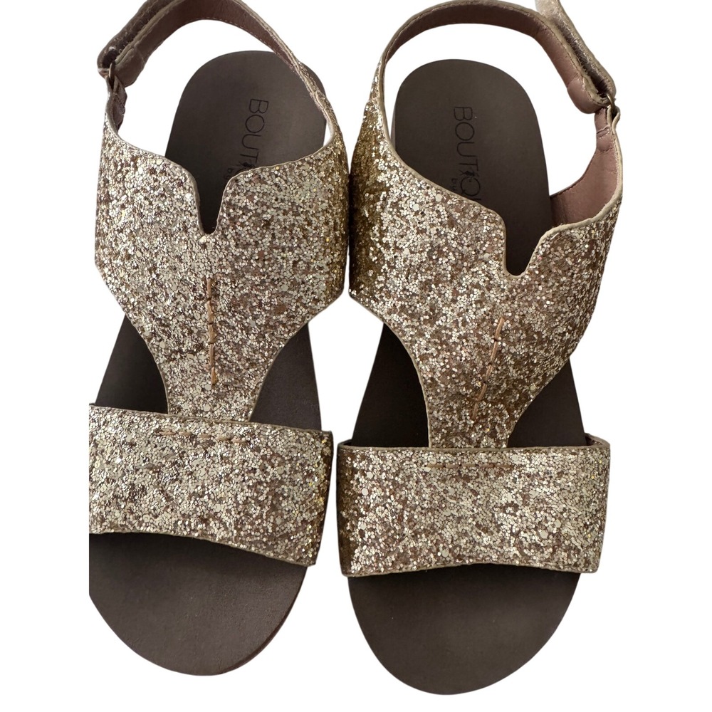 Boutique by Corkys Gold Glitter Wedge Sandals Womens 10 Slingback Cork Heel